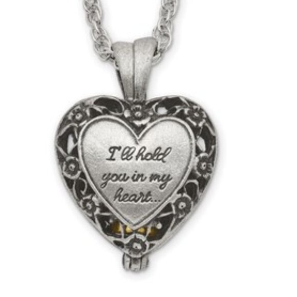 Antiqued Silver-tone I'll Hold You In My Heart Ash Holder Heart w 24" Necklace - Picture 1 of 7